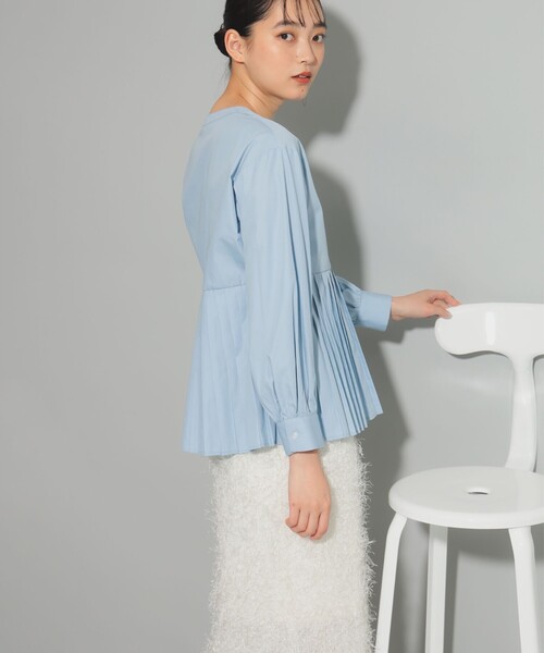 Ray BEAMS ブラウス シャツ プリーツ キリカエ クルーネック