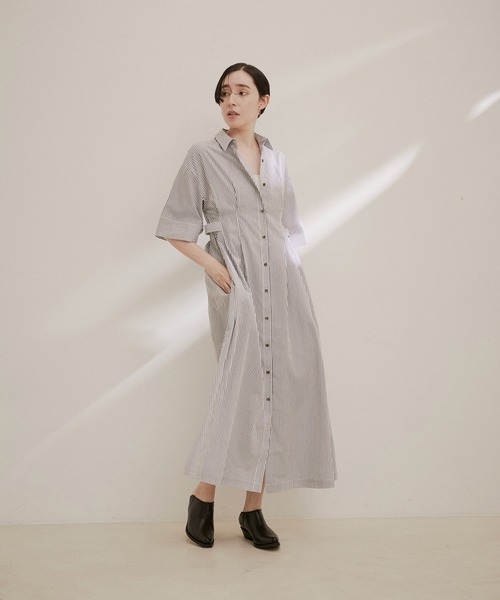 新作!   ウエストタイ シャツワンピース SALON adam et rope' シャツワンピース 「ZOZOTOWN限定」ハーフ