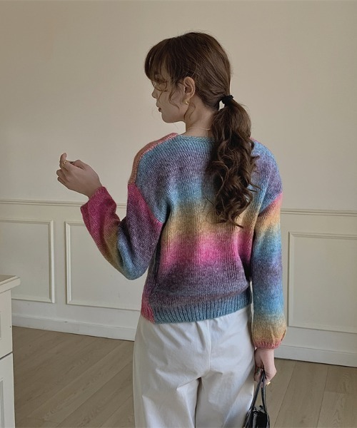 新発売 新商品 ニット セーター グラデーションVネックニットプルオーバー トップス