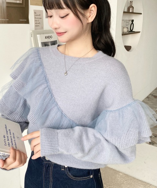 ニット セーター フローリーフリル プルオーバー レディース ANAYI ニット セーター フローリーフリル プルオーバー