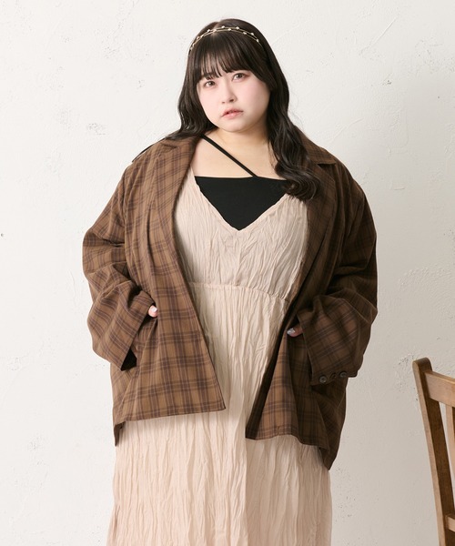 Louiosy ワンピース 「大きいサイズ」シワ加工Vネック