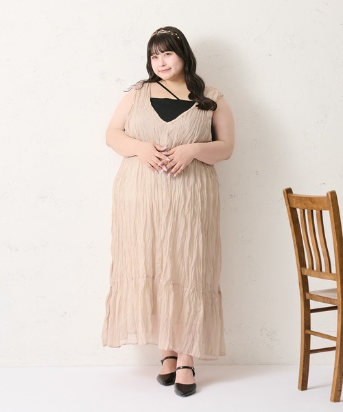Louiosy ワンピース 「大きいサイズ」シワ加工Vネック