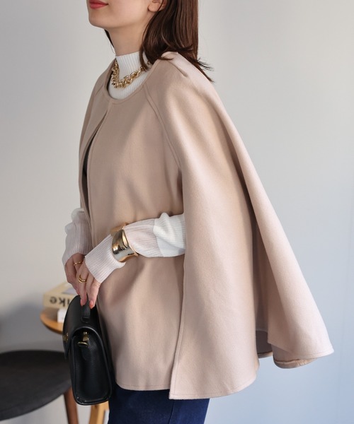 専用　美品✴︎ブティックセリザワ　ポンチョコート　ケープ　ロング　ブルー　F sakishimatokyo ポンチョ フェイクウール フレア切り替え