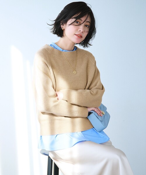 ニット セーター 「洗える」カシミヤブレンド オフネックニット レディース UNFILO ニット セーター 「洗える」カシミヤブレンド オフネック