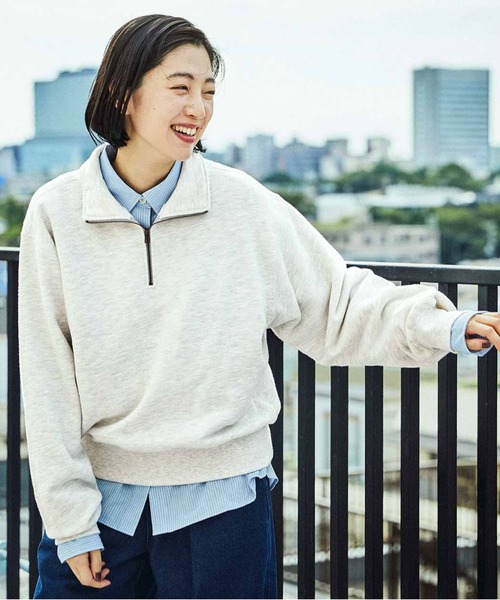 トレーナー スウェット ＴＨＲＥＥ　ＦＩＦＴＹ　ＳＴＡＮＤＡＲＤ　小谷実由さんと作った衿開けてきたいハーフジップスウェット「オートミール」 レディース