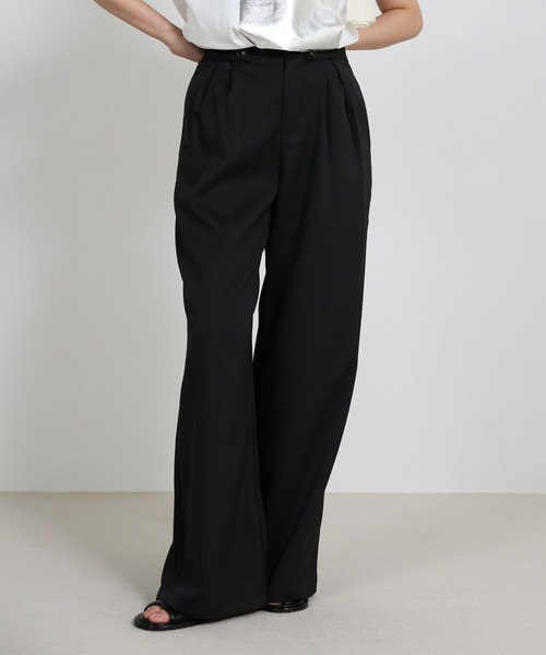 muta★ポンチワイドスラックスパンツ★L select MOCA（セレクトモカ） スラックス パンツ サイドベルトボタン