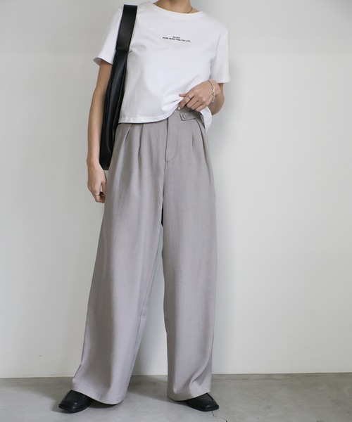 ▲未使用タグ付き HERMES コットン ワイドパンツ グレージュ 40 select MOCA（セレクトモカ） ワイドパンツ スラックス パンツ サイド