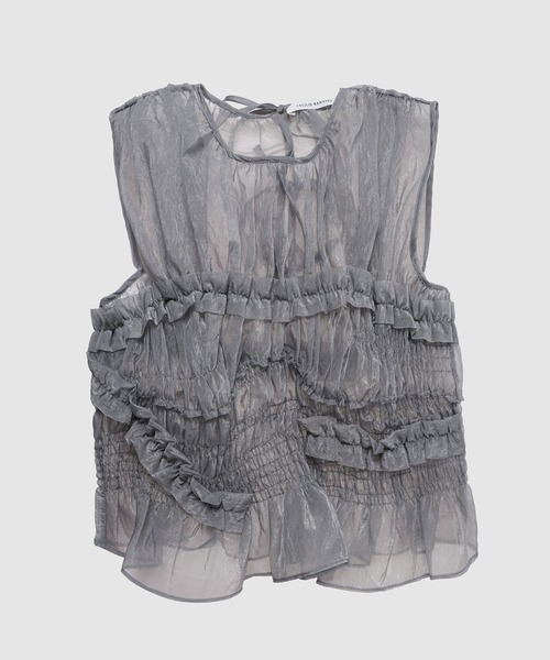 ブラウス シャツ SMOCK SLEEVELESS TOP W/ RUFFLE DETAILS レディース