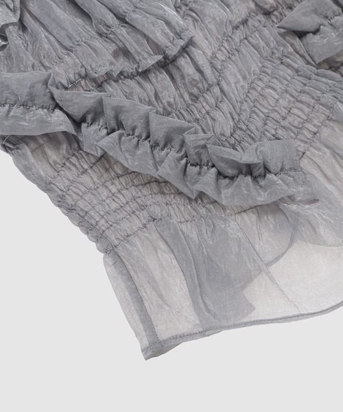 ブラウス シャツ SMOCK SLEEVELESS TOP W/ RUFFLE DETAILS