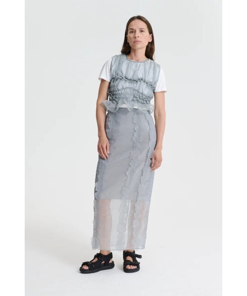 ブラウス シャツ SMOCK SLEEVELESS TOP W/ RUFFLE DETAILS レディース ブラウス シャツ SMOCK SLEEVELESS TOP W/ RUFFLE DETAILS