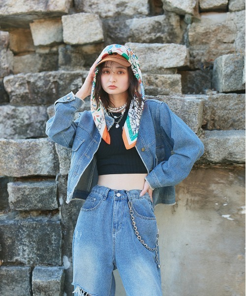 ad thie（アドティエ） デニムジャケット gジャン ノーカラー フリンジ