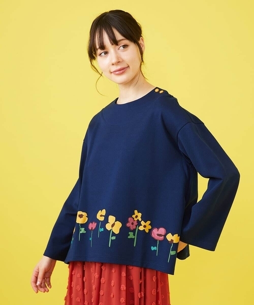 tシャツ Amapola シルケットフライスフラワープリントカットソー レディース