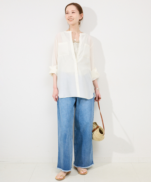 SLOBE IENA ブラウス シャツ シアーノーカラーシャツ レディース