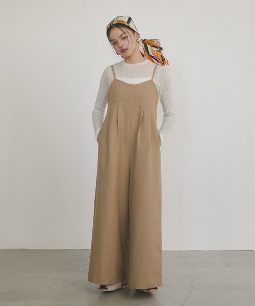 最大15%OFFクーポン hunch キャミ 麻混メランジ オーバーオール サロペット サロペット・オーバーオール・オールインワン