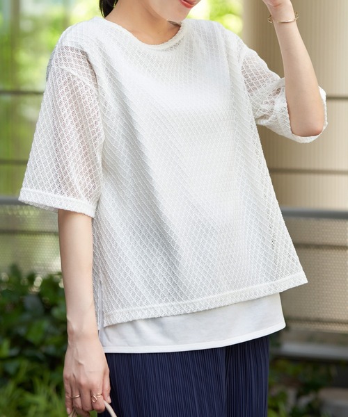 ikka tシャツ 「雑誌InRed6月号掲載」レースアンサンブルプル