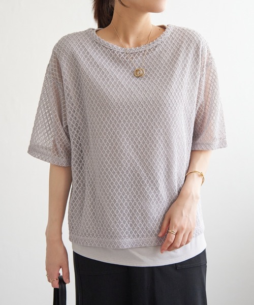 tシャツ レースコンビプルオーバー レディース セール】 【WEB限定】〈手洗い可能〉裾 レース コンビ プル