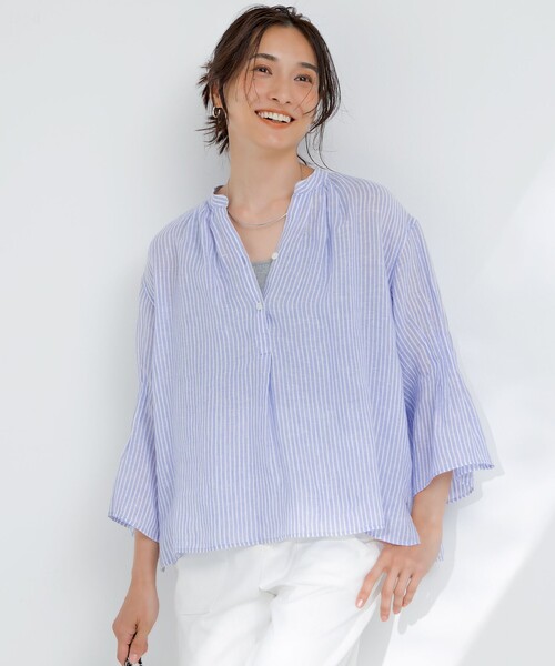 23区（ニジュウサンク） ブラウス シャツ 「洗える」LIBECO タック