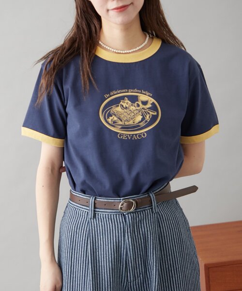 tシャツ 「GEVACO」グラフィック半袖ワッフルリンガーTEE レディース メンズ