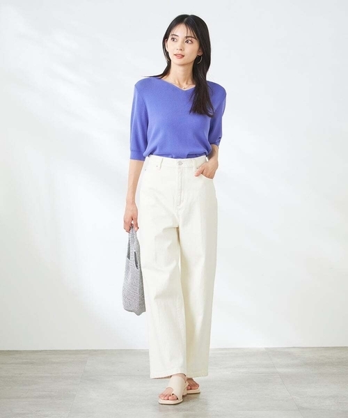 【美品】ババグーリ　ノースリーブニット・サマーニット・セーター・Vネック・リネン SAISON DE PAPILLON ニット セーター Vネック半袖サマーニット