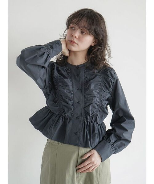 ブラウス シャツ Shirring peplum blouse レディース