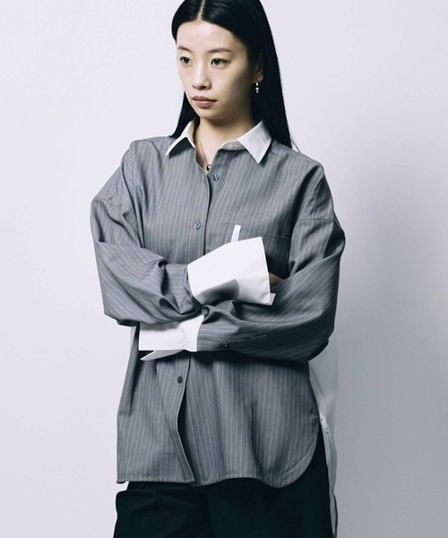 led.tokyo ブラウス シャツ 「led.tokyo」BACK SHEER STRIPE