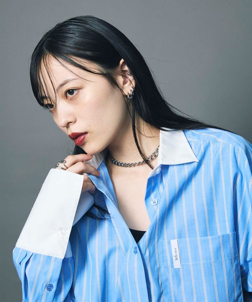 led.tokyo ブラウス シャツ 「led.tokyo」BACK SHEER STRIPE