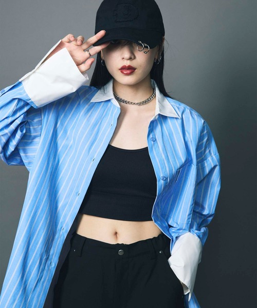 led.tokyo ブラウス シャツ 「led.tokyo」BACK SHEER STRIPE