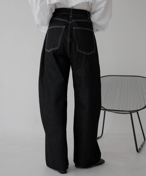 [hellam] обработка Denim брюки MEDIUM индиго голубой женский 