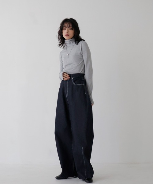 [hellam] обработка Denim брюки MEDIUM индиго голубой женский 