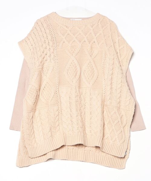 ご購入者様決定 日本製 かぎ編み風 春ニット アクリルニット ベージュ系 長袖 トップス FREAK'S STORE（フリークスストア） 長袖ニット フリ- ベージュ