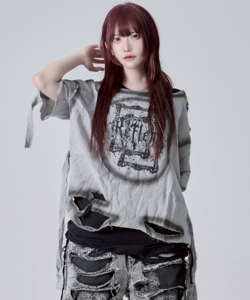 レフレム Tシャツ REFLEM tシャツ 「REFLEM/レフレム」スカルプリントダメージT