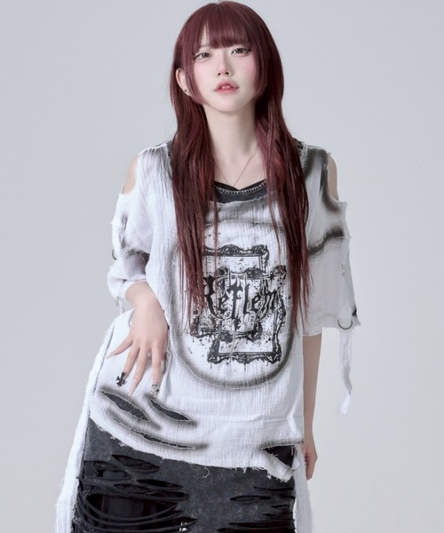REFLEM レフレム ダブルガーゼダメージデザイントップス シャツ REFLEM tシャツ 「REFLEM/レフレム」ダブルガーゼダメージ