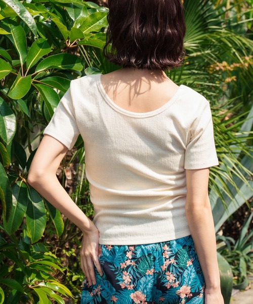 トップス Am anap mimpi（アナップミンピ） tシャツ 半袖 カット ジャガード 前後