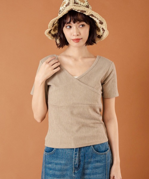 トップス Am anap mimpi（アナップミンピ） tシャツ 半袖 カット ジャガード 前後