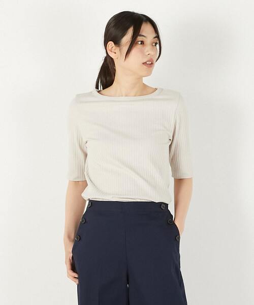 tシャツ 「ワイドリブ万能5分袖カットプルオーバー」 レディース
