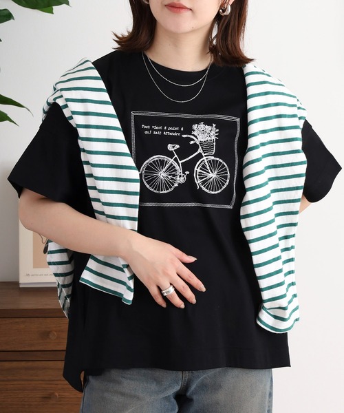 tシャツ BRODIAEA 自転車刺繍半袖Tシャツ「日本製」 レディース