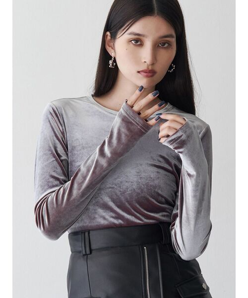 tシャツ シャンブレーベロアトップス レディース