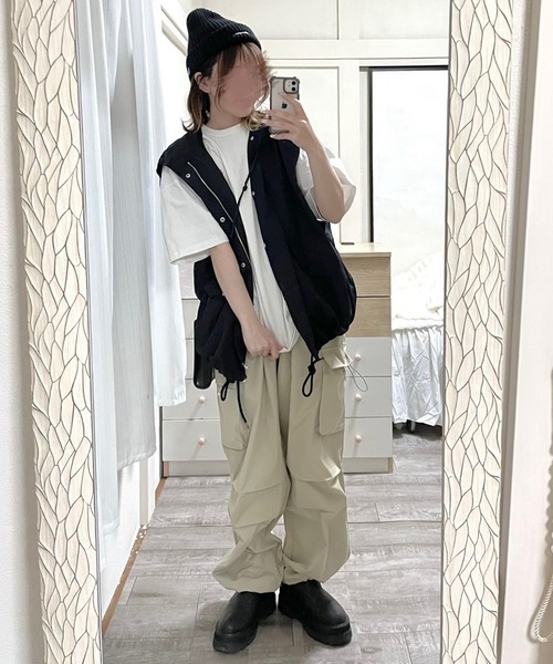 ベスト ジレ ナイロンフーディーベスト レディース