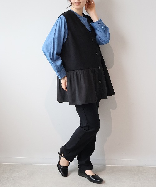 EMBA シルバーブルーミンク シェアード切り替え ベスト レディース EMBA シルバーブルーミンク シェアード切り替え ベスト レディース