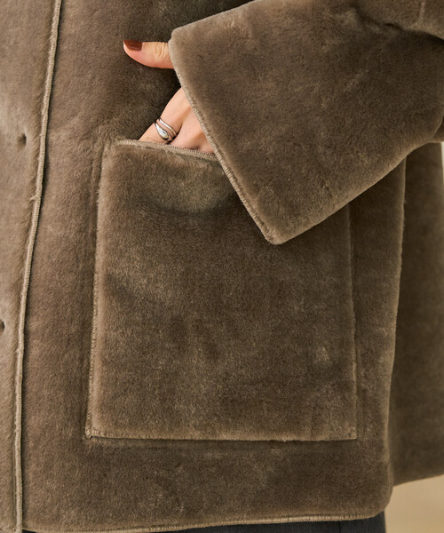 ポーランド 極暖 フード付き スエードファーコート グレー ブラウン FREAK'S STORE（フリークスストア） コート アウター ファーボア