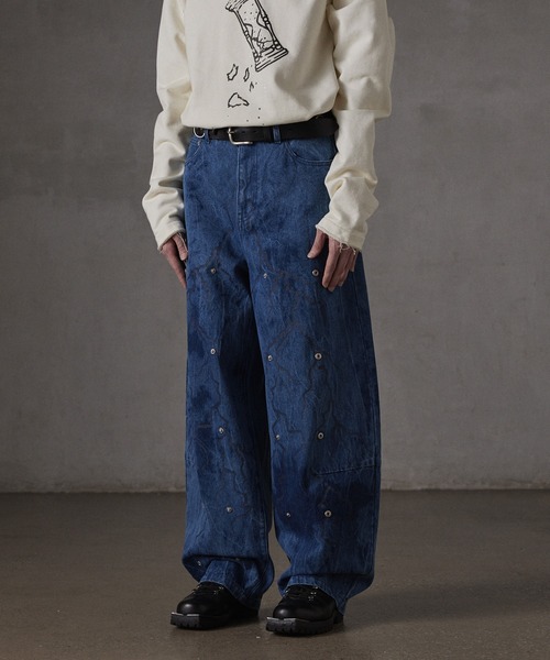 「GRANCY」 加工デニムパンツ L インディゴブルー メンズ
