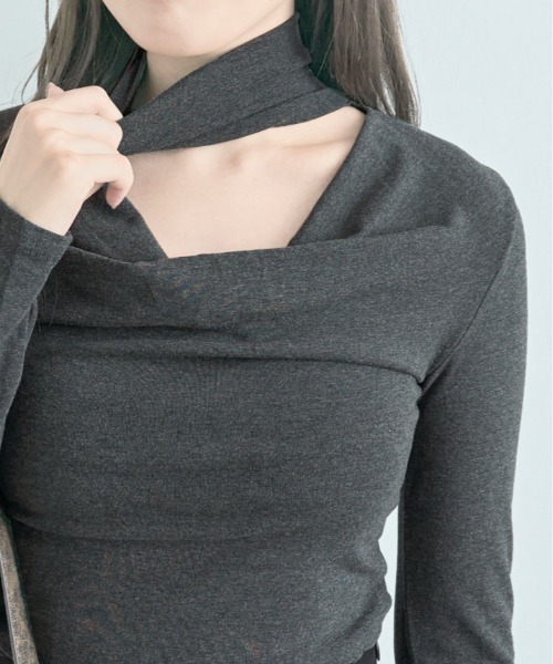 tシャツ チョーカー風 ネック ドレープ カットソー レディース