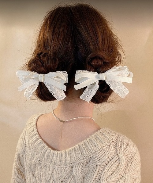 VIBGYOR ヘアクリップ 「IZU」 「2個セット」 レースリボンヘアアクセ