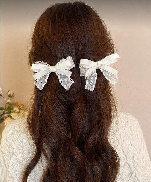 VIBGYOR ヘアクリップ 「IZU」 「2個セット」 レースリボンヘアアクセ