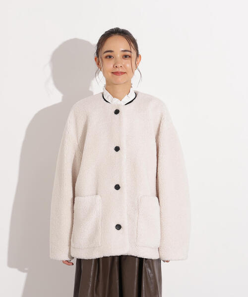 ボア ノーカラー ブルゾン size SHORTあり］ボア ノーカラー ブルゾン