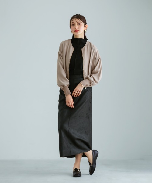 エミリアン（Emilyan）/【 洗える・ストレッチ 】 梨地ストレッチ・ダブルジップリブブルゾン Emilyan（エミリアン） tシャツ 「 洗える・ストレッチ 」 梨地