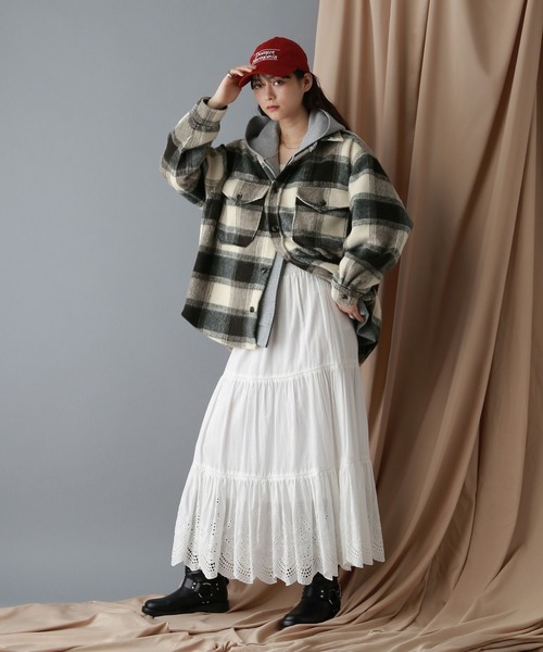 シャギーチェックジャケット アイボリー52 シャギーチェックジャケット