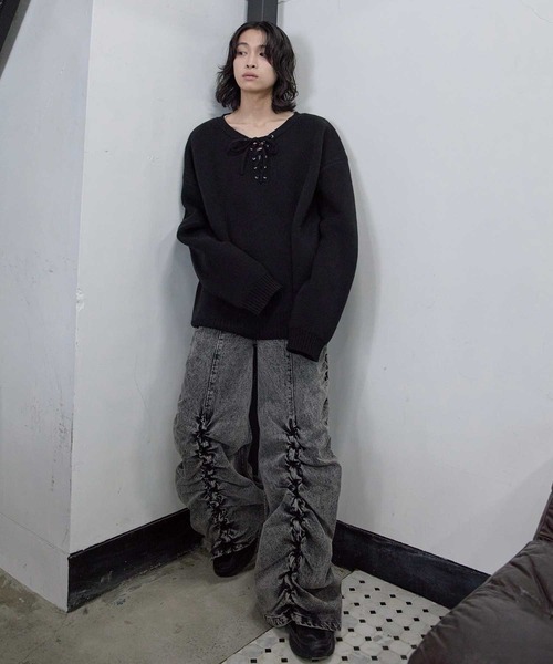 セーター ニット lace up BIG knit / レースアップBIGニット メンズ レディース_3