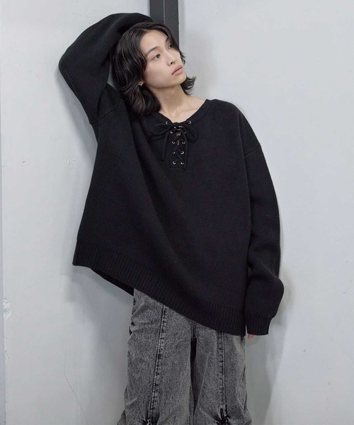 Heart Tattoo セーター ニット lace up BIG knit / レースアップBIG