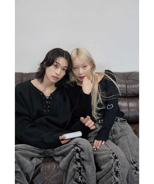 ニット/セーター Big Lace-up Knit tops Heart Tattoo セーター ニット lace up BIG knit / レースアップBIG